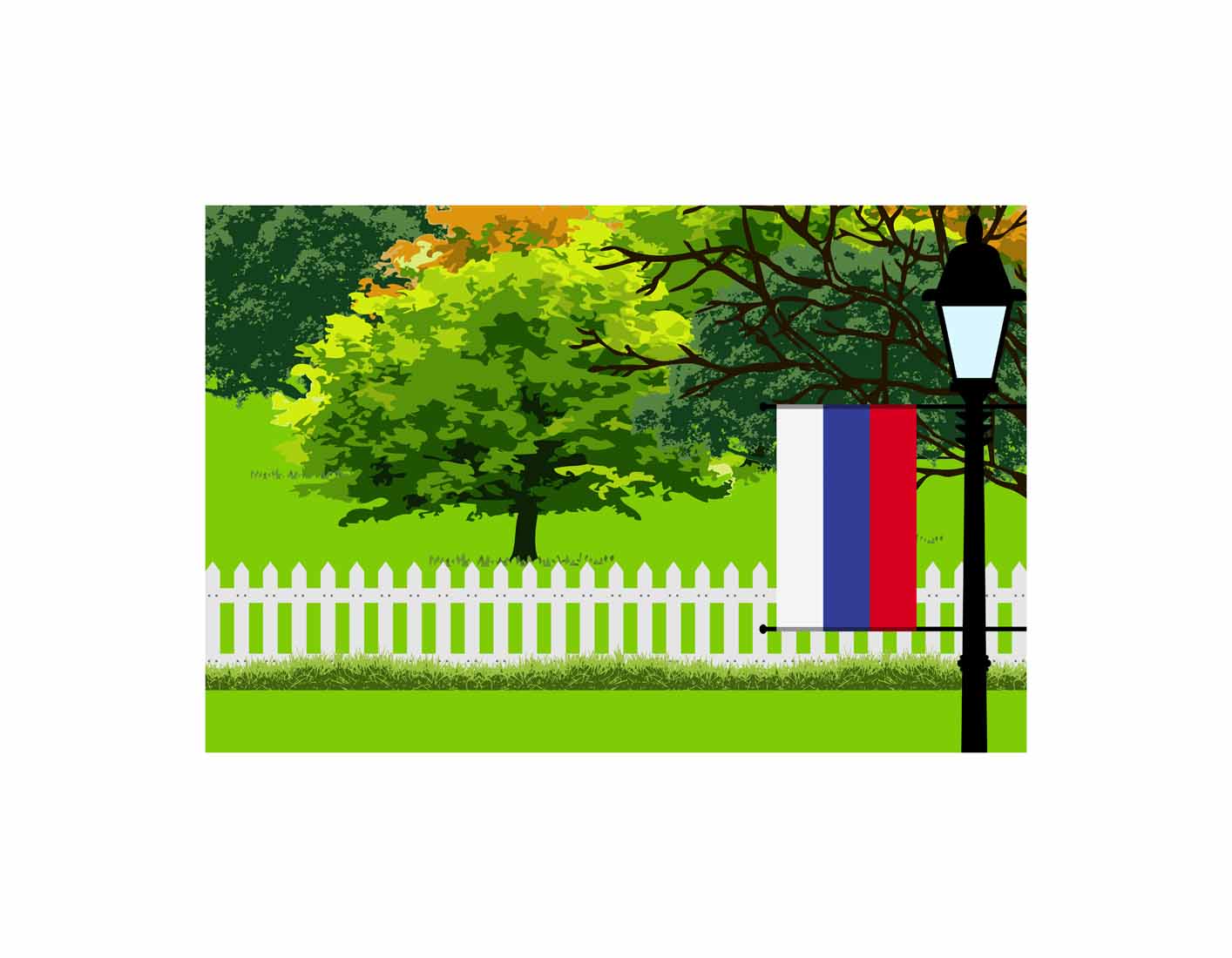 Russia Home Town Trees Landscape Moon Night Vector Illustrations