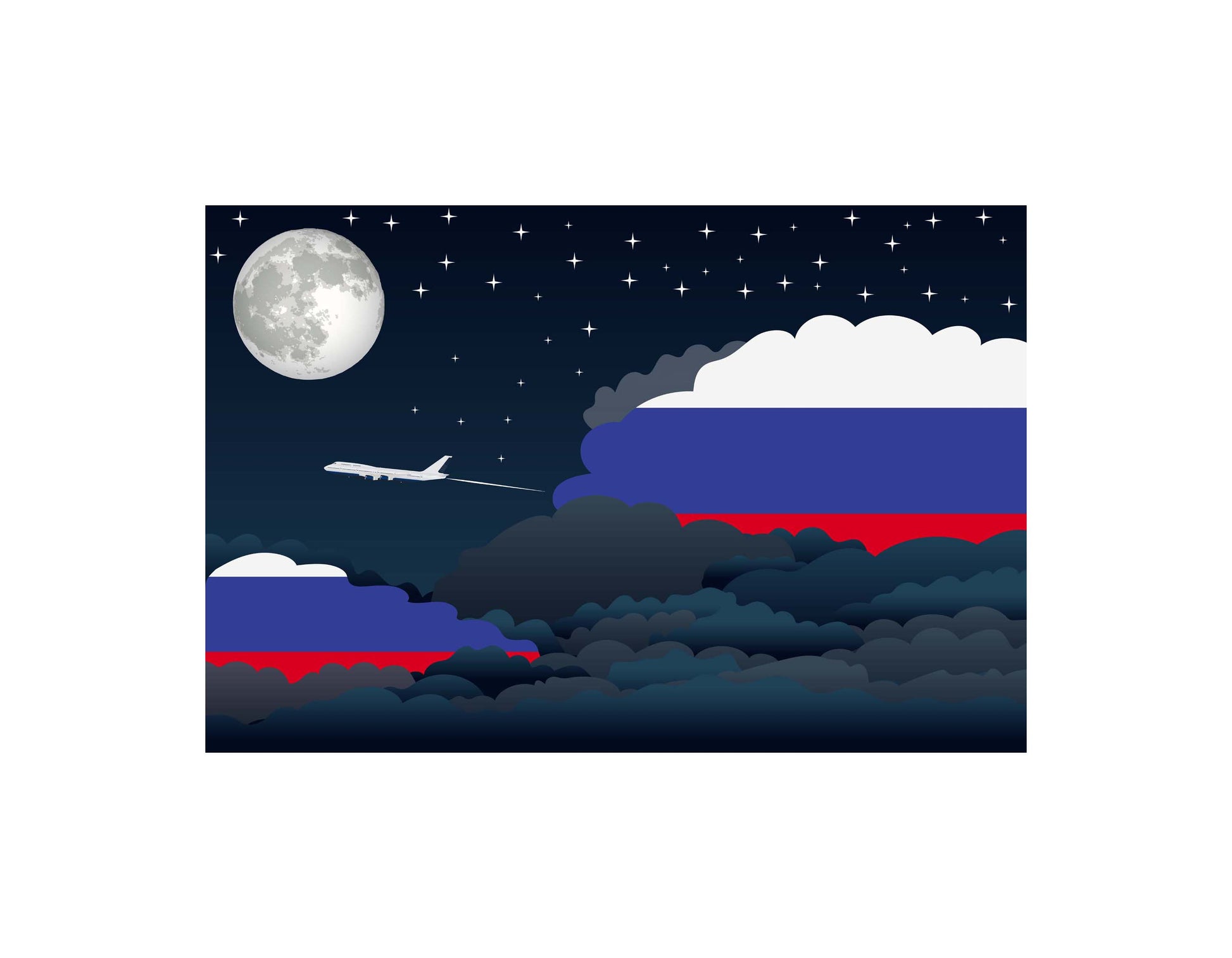 Russia Airplane Night Clouds Vector Illustrations | Aviation Night Sky Collection