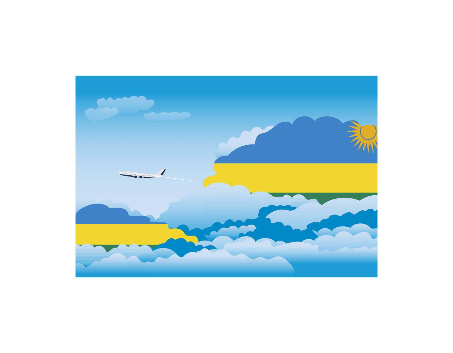 Rwanda Airplane Day Clouds Vector Illustration | Travel & Aviation Sky Scene