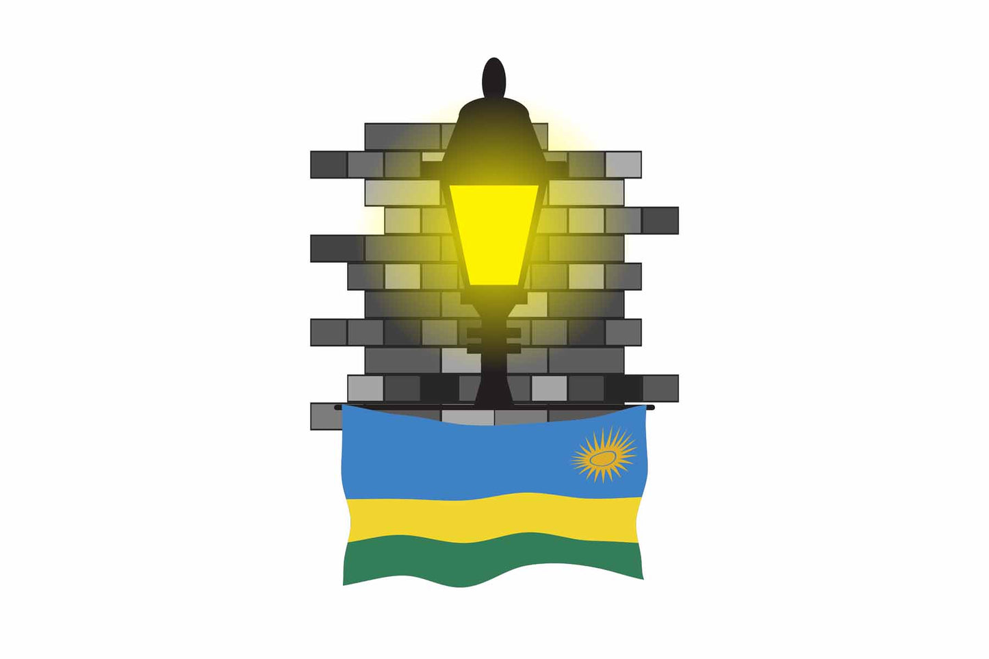 Rwanda World Street Lamp Bricks Dark Night Vector Illustrations | Moonlit Urban Landscape Collection