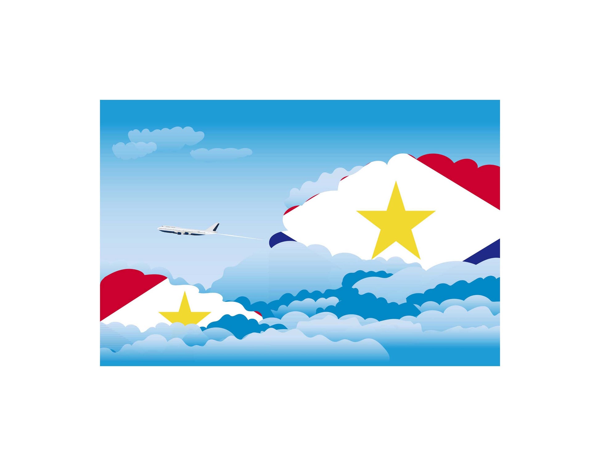 Saba Airplane Day Clouds Vector Illustration | Travel & Aviation Sky Scene