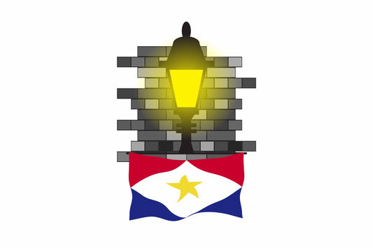 Saba Flag Street Lamp Bricks Vector Illustration