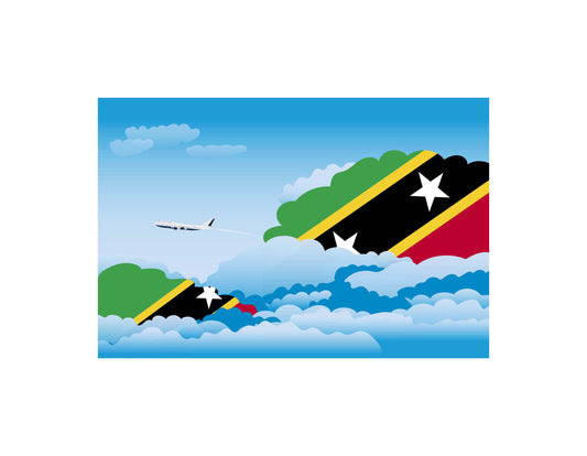 Saint Kitts and Nevis Day Clouds Airplane Airport Flight Vector Illustration