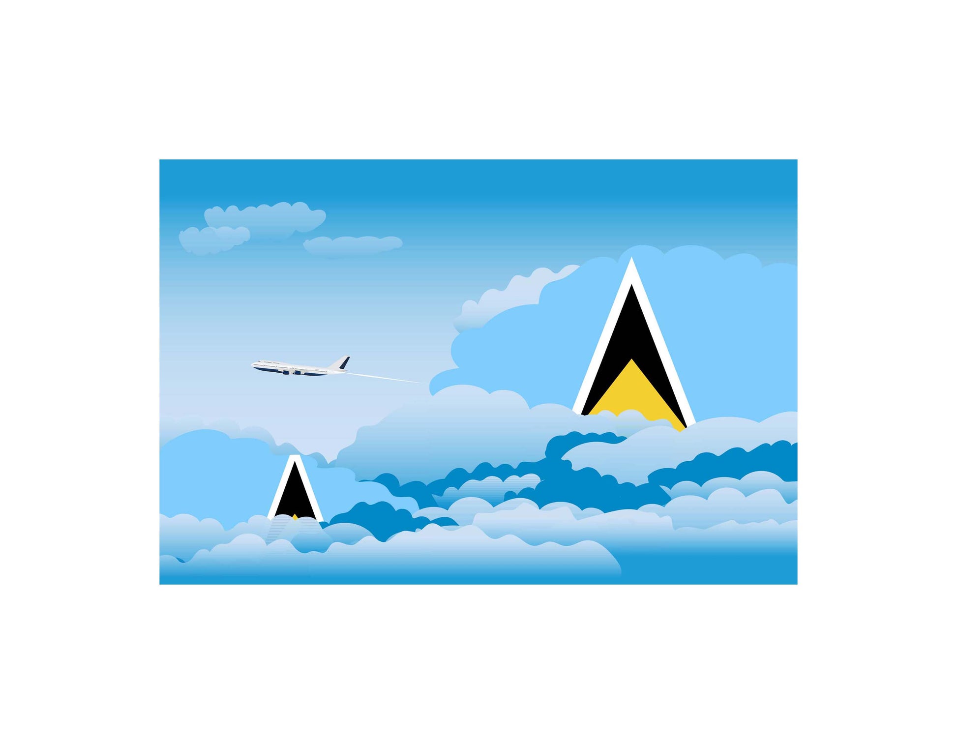 Saint Lucia Day Clouds Airplane Airport Flight Vector Illustration