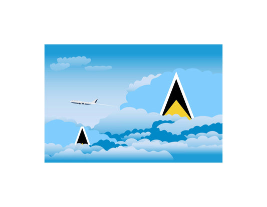 Saint Lucia Day Clouds Airplane Airport Flight Vector Illustration