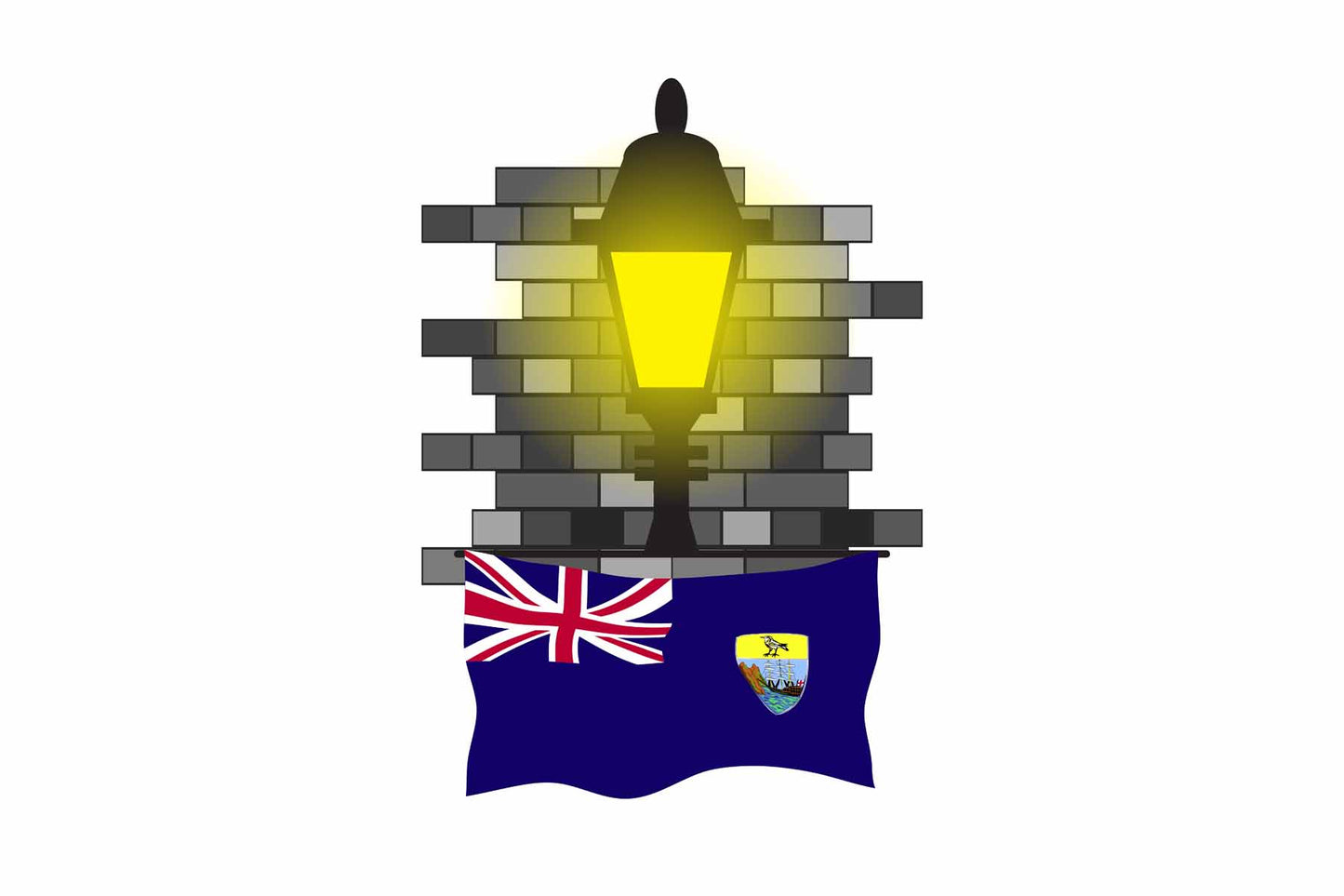 Saint Helena World Street Lamp Bricks Dark Night Vector Illustrations | Moonlit Urban Landscape Collection