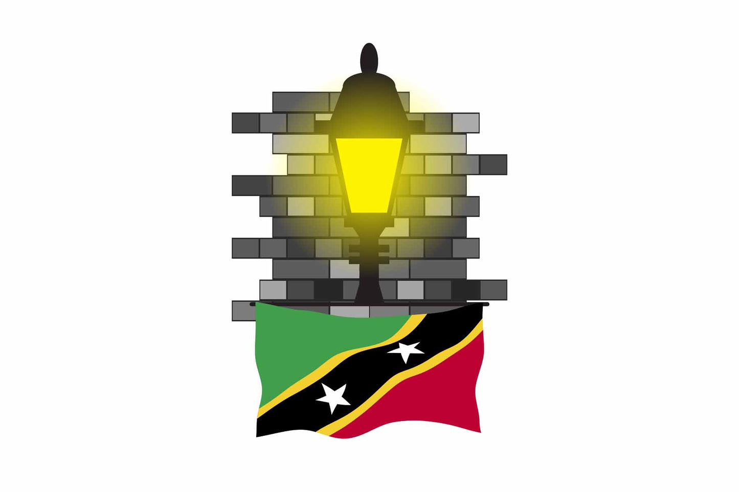 Saint Kitts and Nevis World Street Lamp Bricks Dark Night Vector Illustrations | Moonlit Urban Landscape Collection