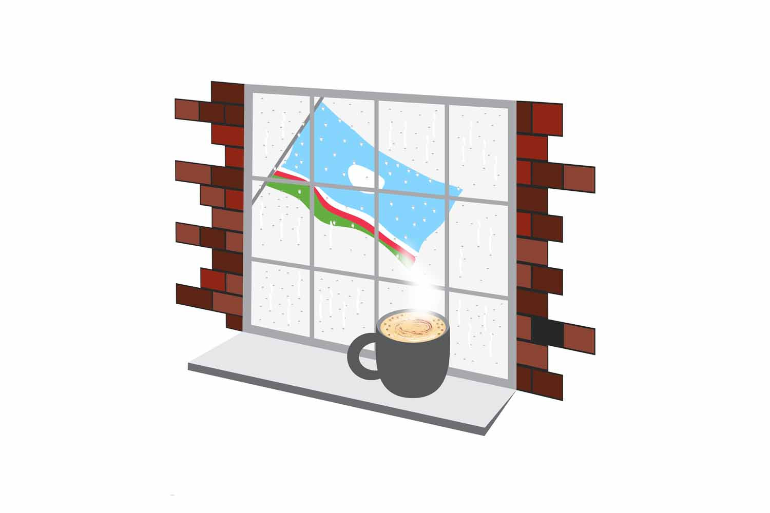 Sakha Republic Coffee Rain Window Vector Illustration | Cozy Café Scene