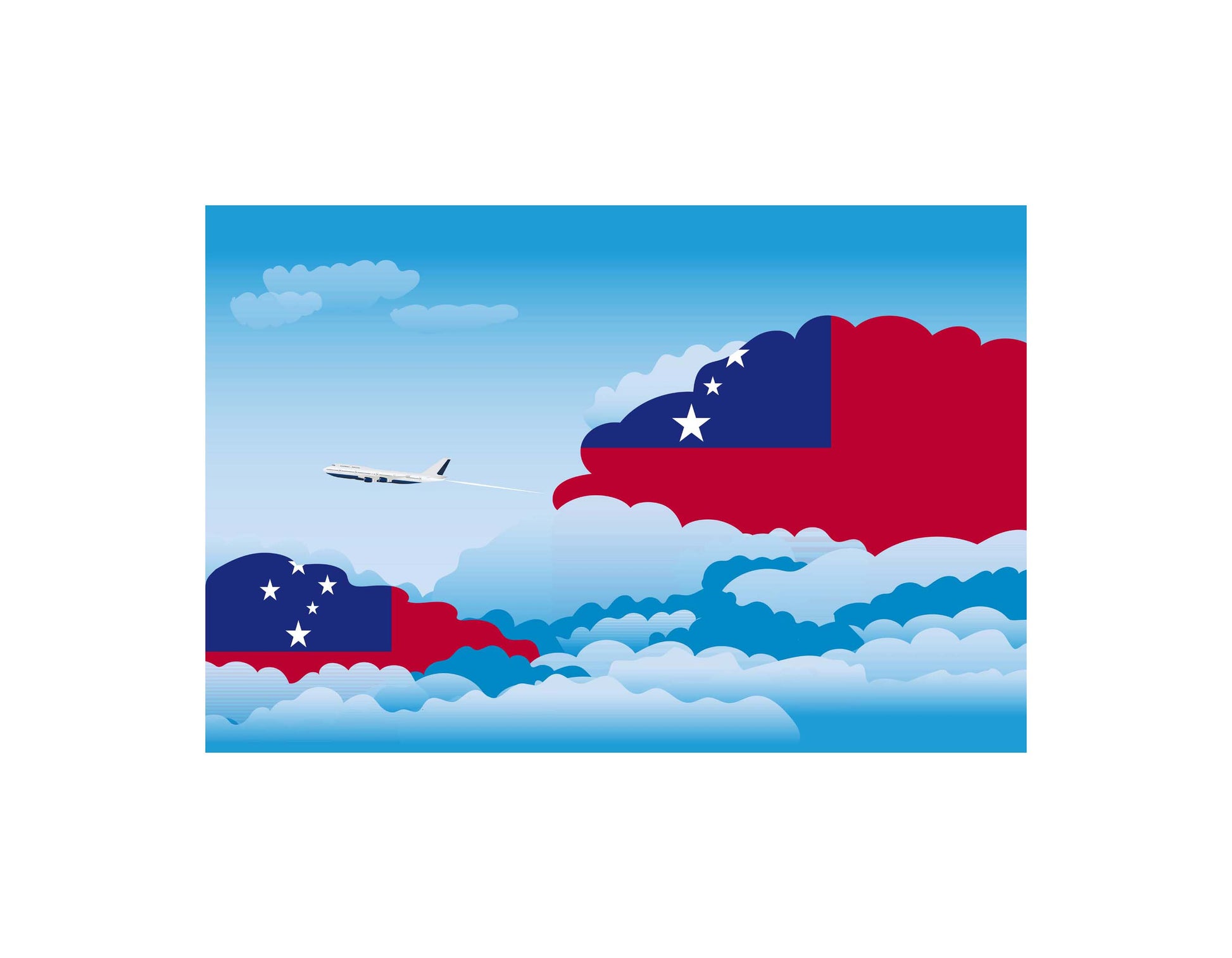 Samoa Airplane Day Clouds Vector Illustration | Travel & Aviation Sky Scene