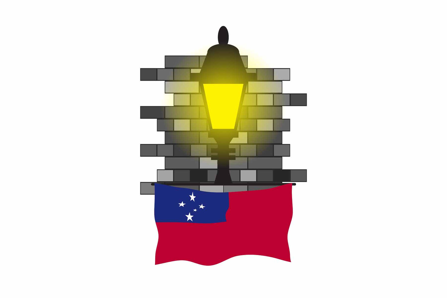 Samoa World Street Lamp Bricks Dark Night Vector Illustrations | Moonlit Urban Landscape Collection