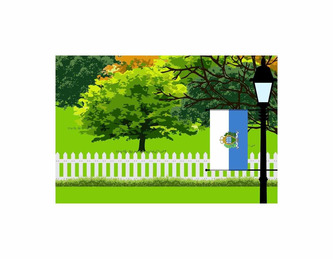 San Marino Flag Trees Street Lamp Vector Illustration