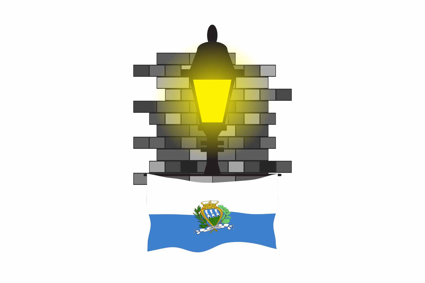 San Marino World Street Lamp Bricks Dark Night Vector Illustrations | Moonlit Urban Landscape Collection