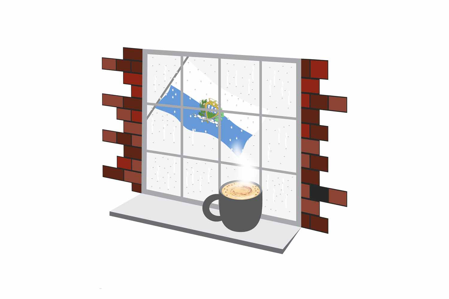 San Marino Coffee Rain Window Vector Illustration | Cozy Café Scene