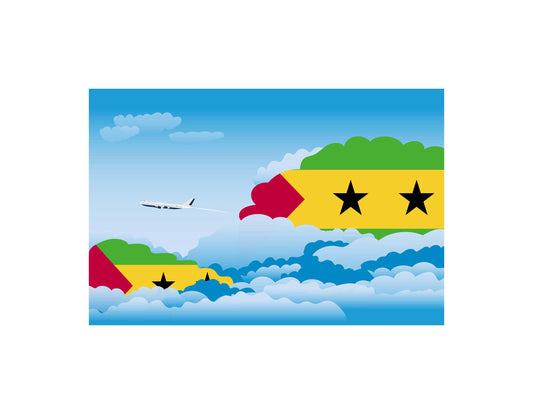 Sao Tome and Principe Day Clouds Airplane Airport Flight Vector Illustration