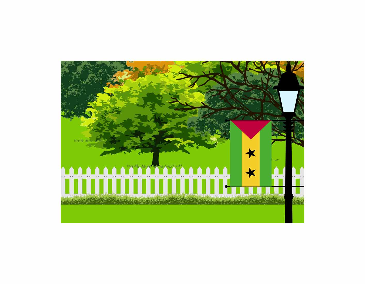 Sao Tome and Principe Flag Trees Street Lamp Vector Illustration