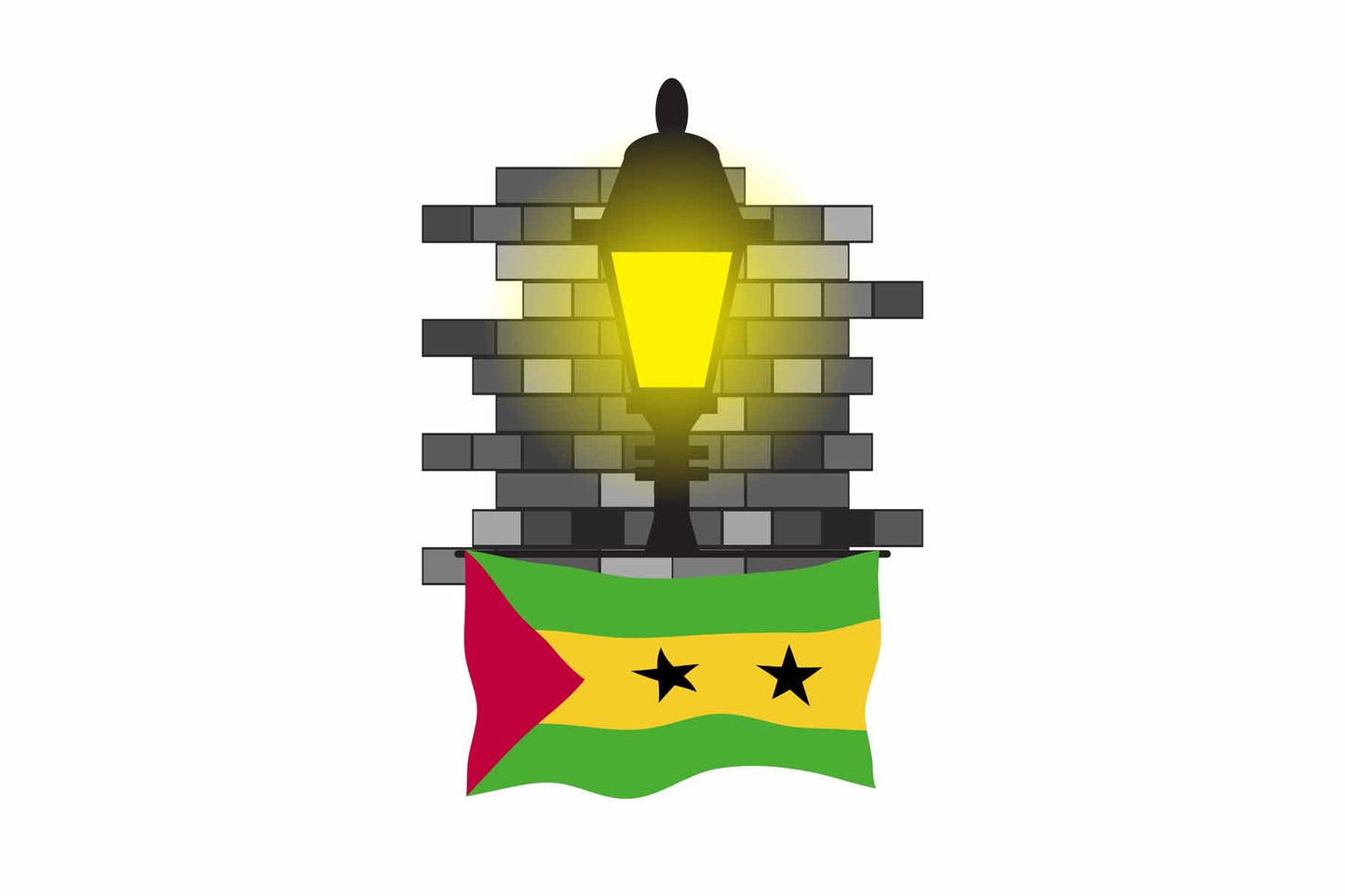 Sao Tome and Principe World Street Lamp Bricks Dark Night Vector Illustrations | Moonlit Urban Landscape Collection