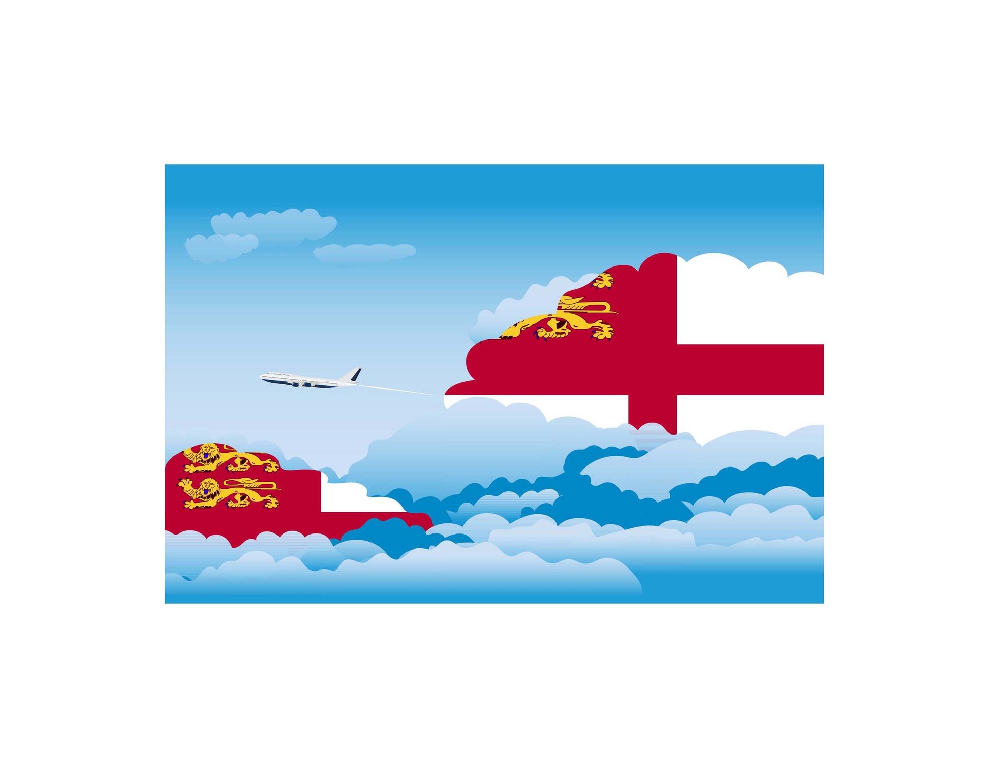 Sark Airplane Day Clouds Vector Illustration | Travel & Aviation Sky Scene