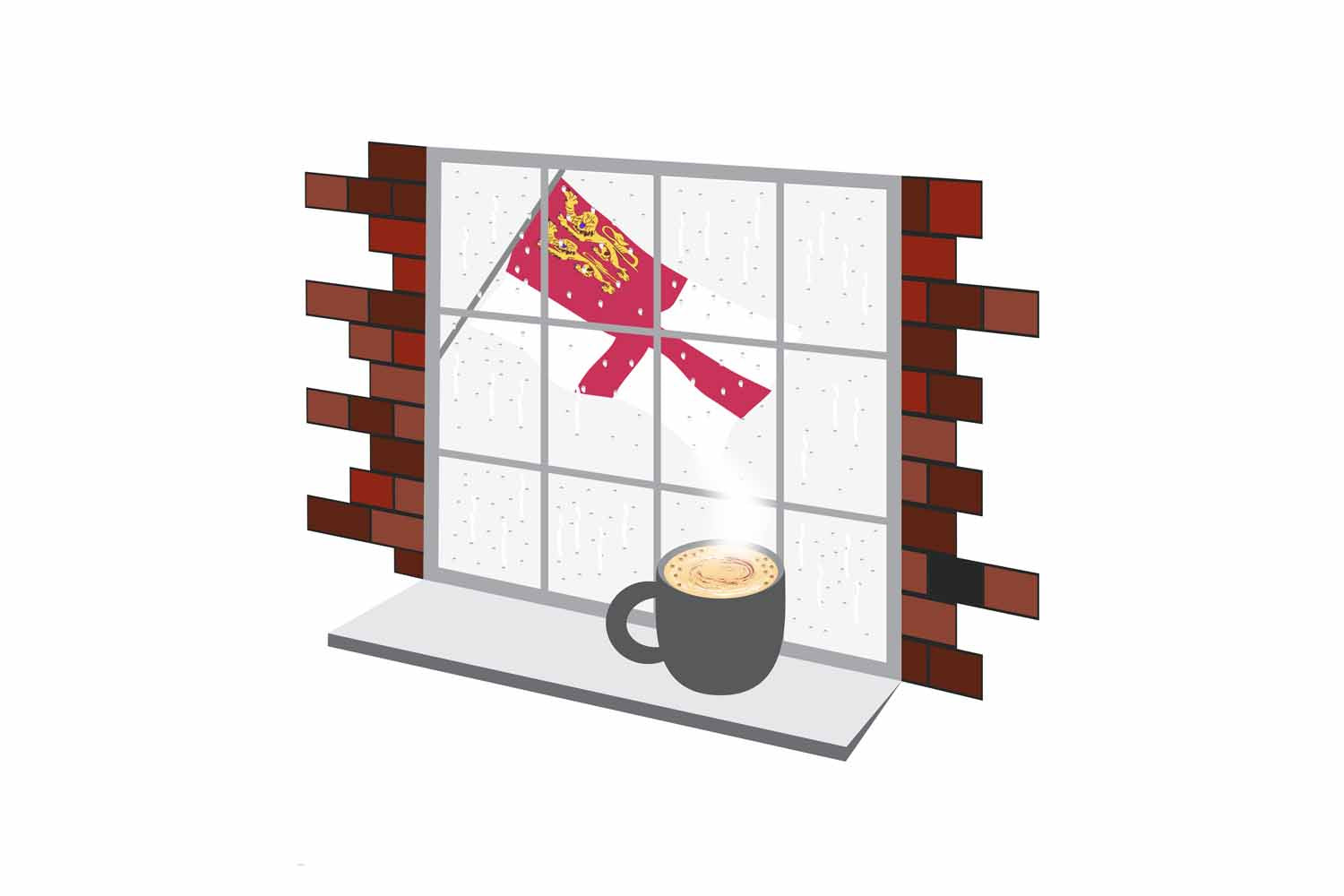Sark Coffee Rain Window Vector Illustration | Cozy Café Scene