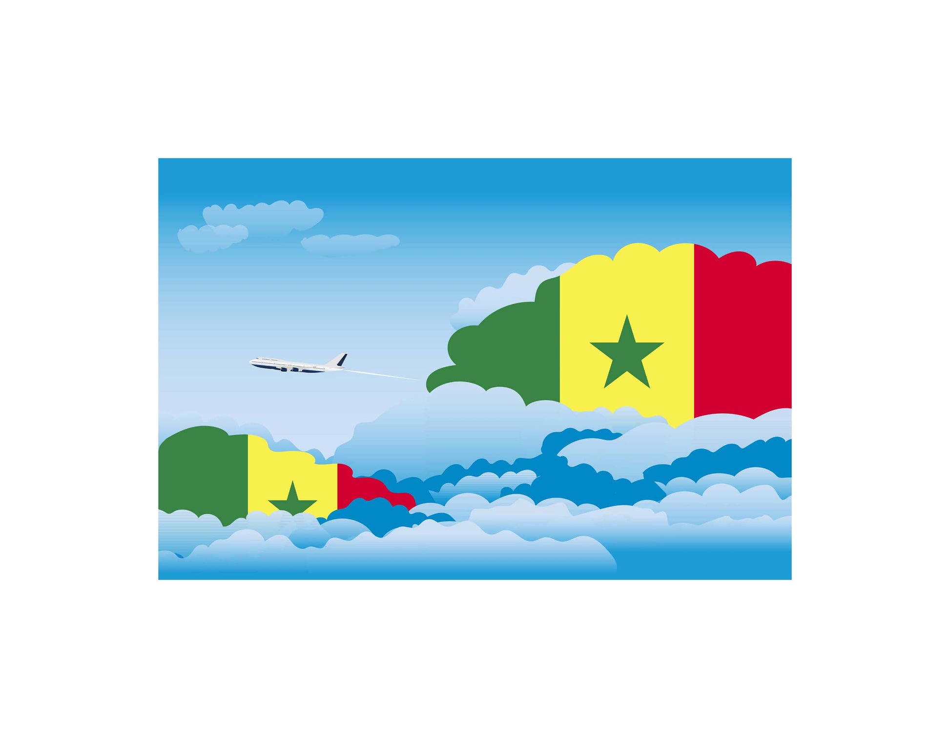 Senegal Airplane Day Clouds Vector Illustration | Travel & Aviation Sky Scene