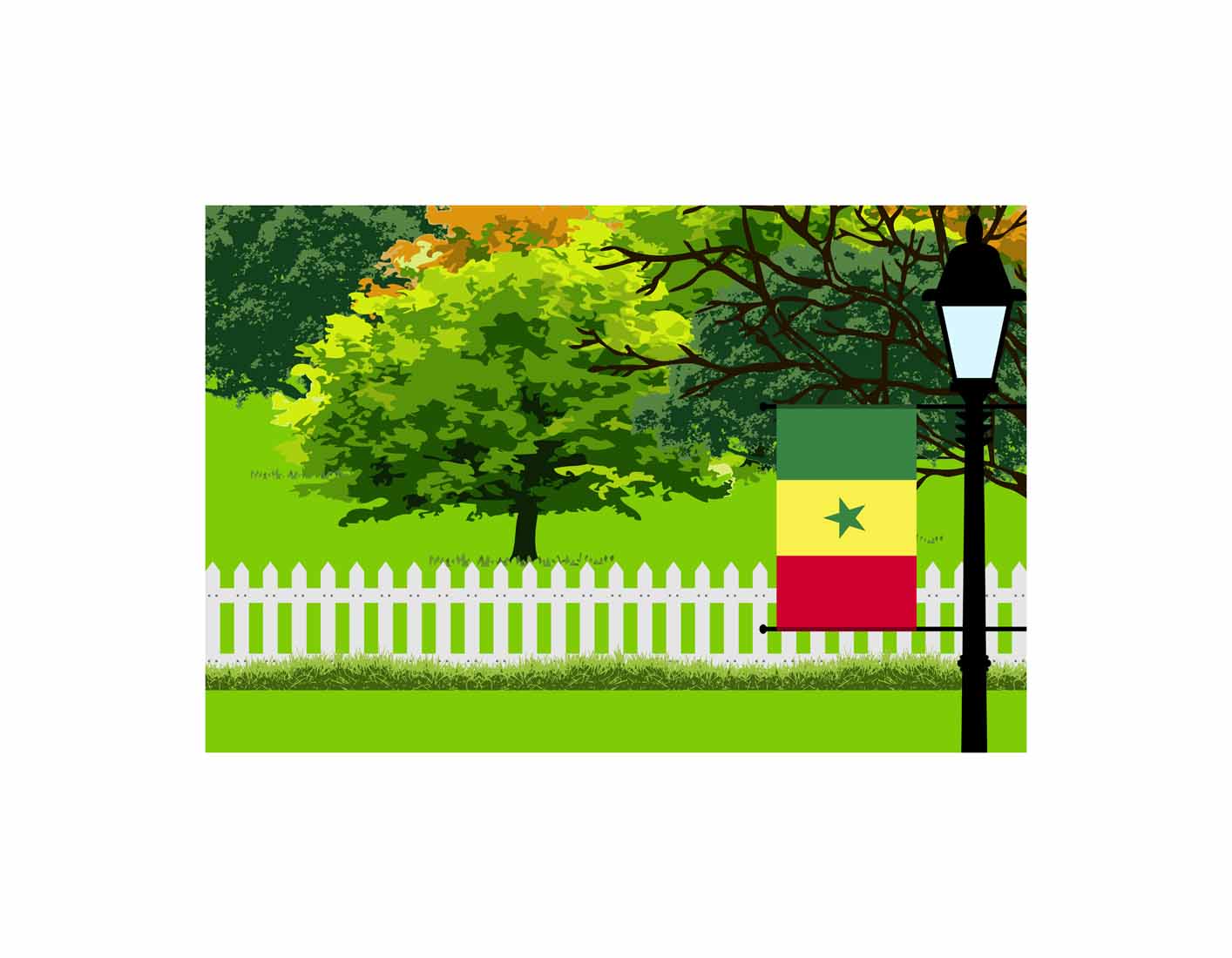 Senegal Home Town Trees Landscape Moon Night Vector Illustrations