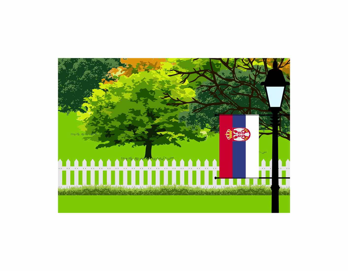 Serbia Home Town Trees Landscape Moon Night Vector Illustrations