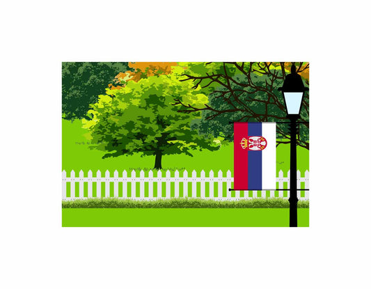 Serbia Home Town Trees Landscape Moon Night Vector Illustrations