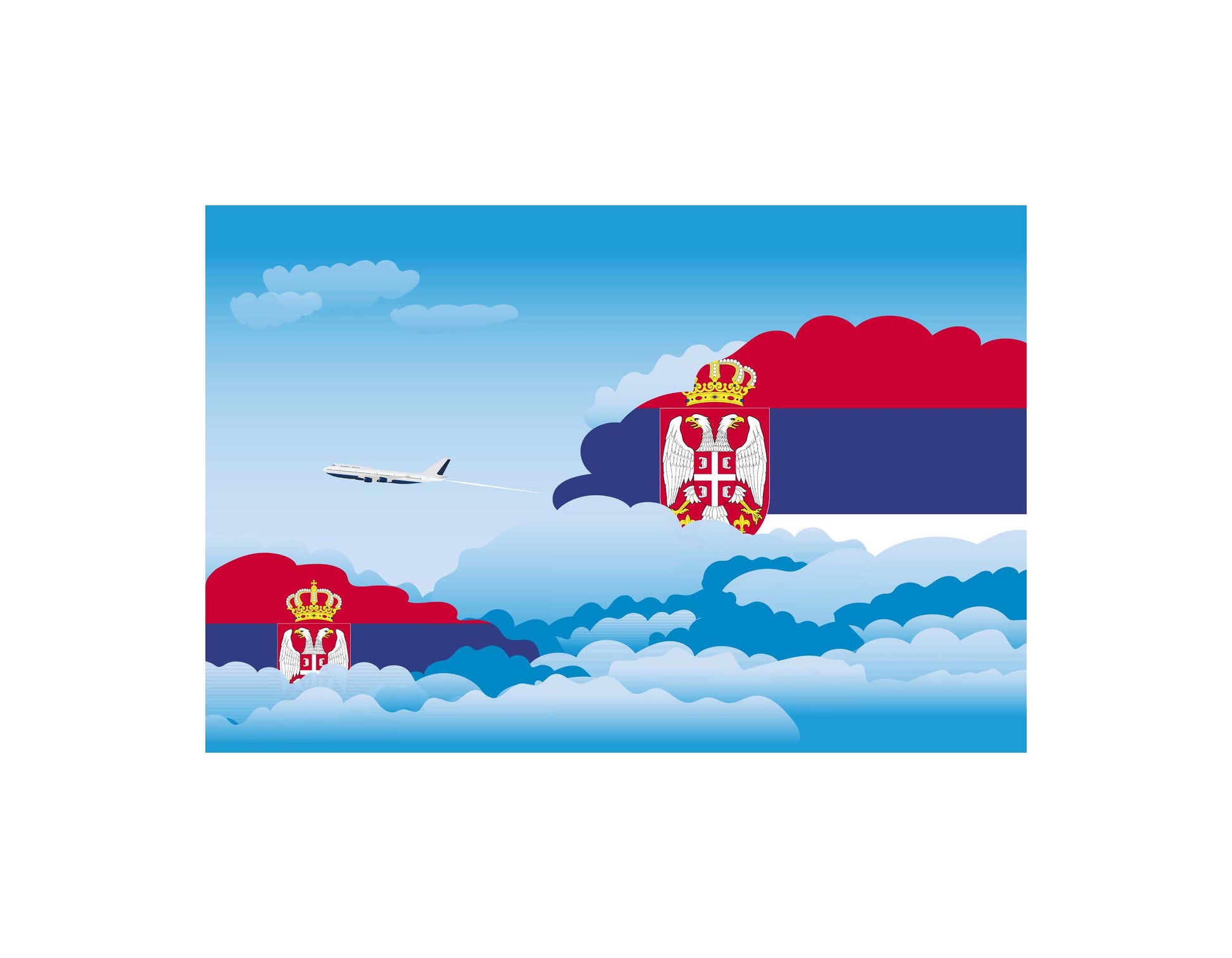 Serbia Airplane Day Clouds Vector Illustration | Travel & Aviation Sky Scene