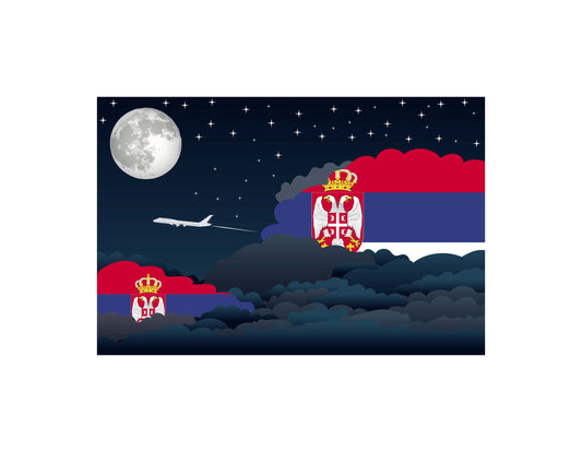 Serbia Night Clouds Airplane Airport Flight Vector Illustration