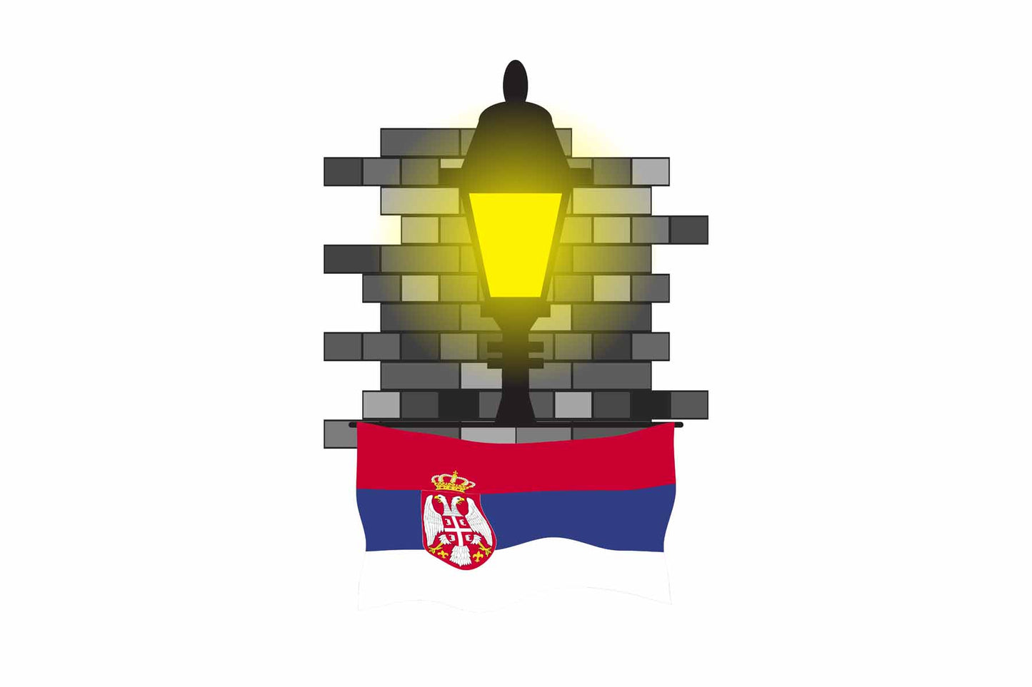 Serbia World Street Lamp Bricks Dark Night Vector Illustrations | Moonlit Urban Landscape Collection