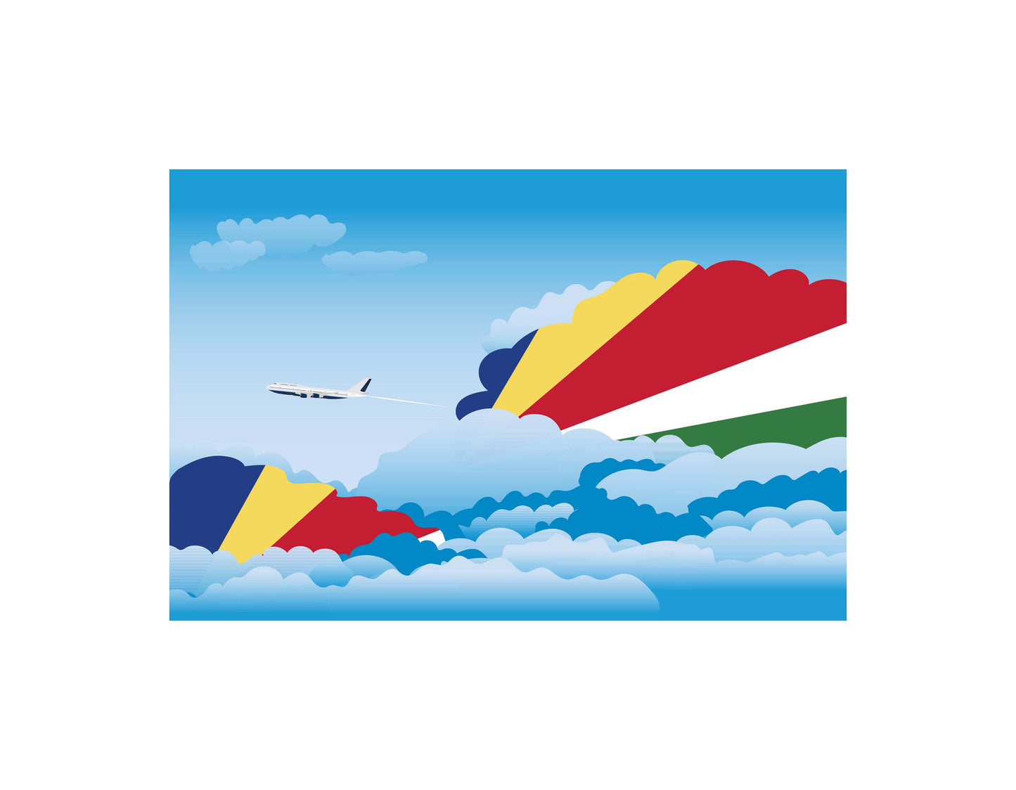 Seychelles Airplane Day Clouds Vector Illustration | Travel & Aviation Sky Scene