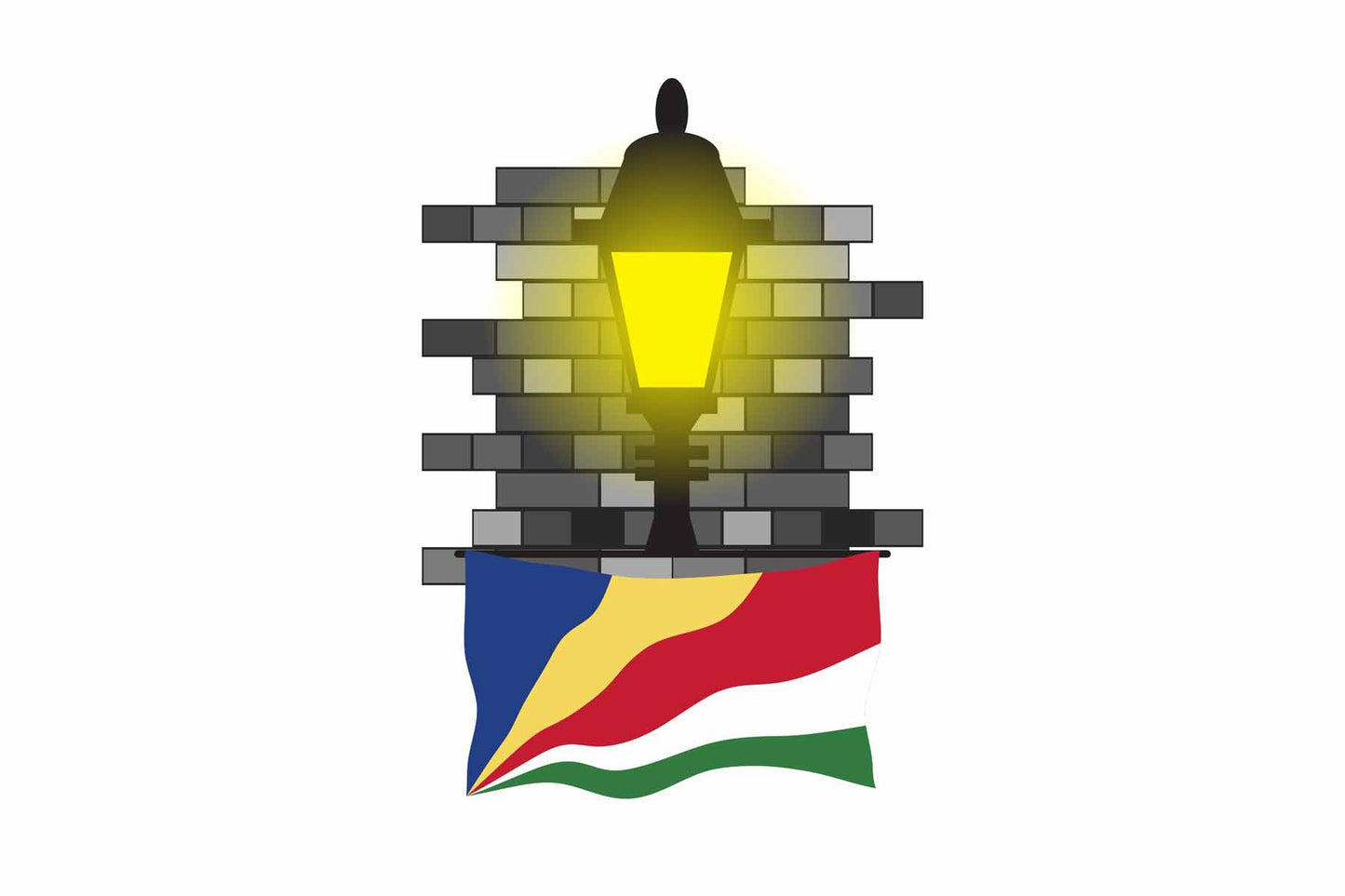 Seychelles World Street Lamp Bricks Dark Night Vector Illustrations | Moonlit Urban Landscape Collection