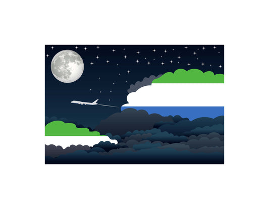 Sierra Leone Night Clouds Airplane Airport Flight Vector Illustration