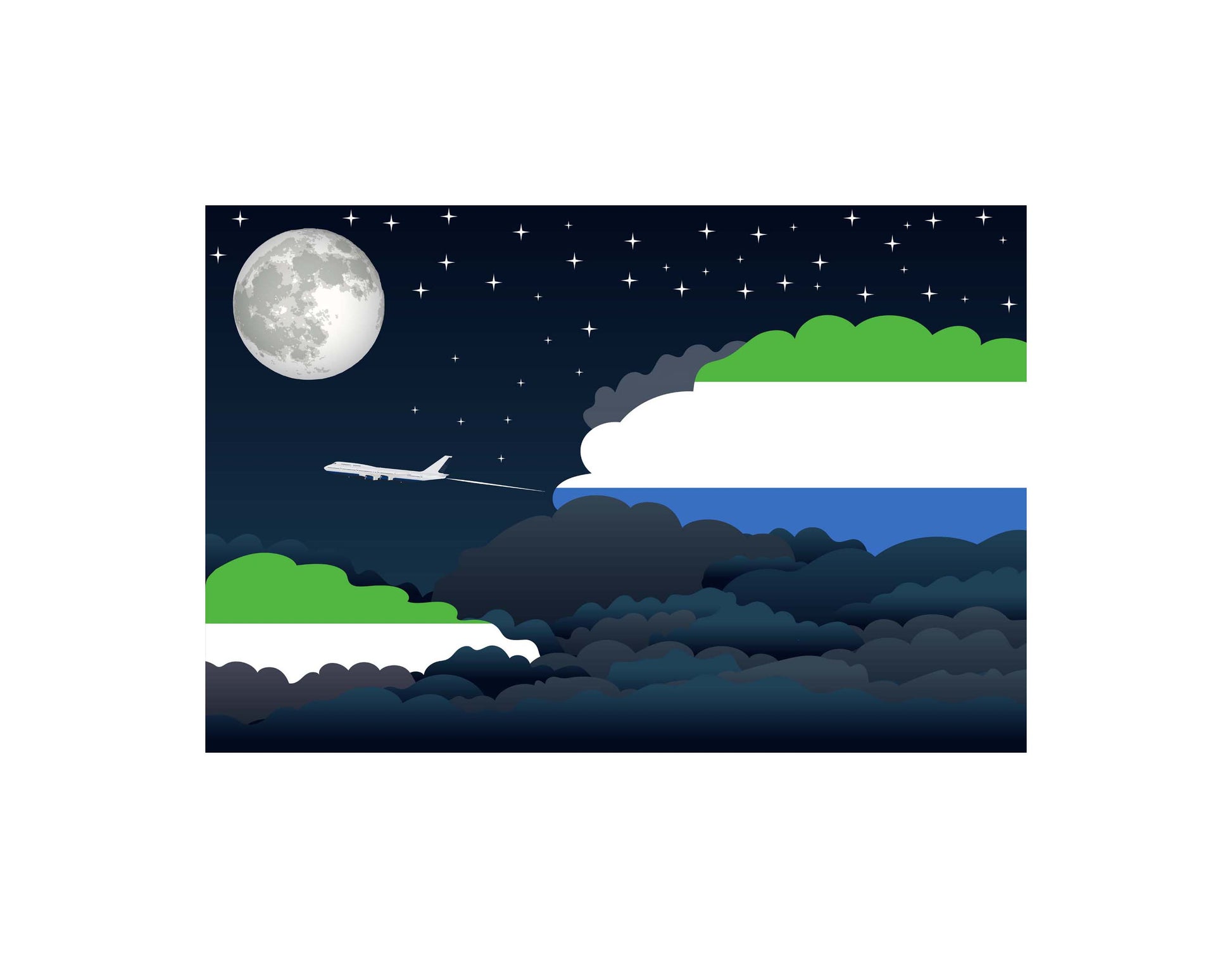Sierra Leone Airplane Night Clouds Vector Illustrations | Aviation Night Sky Collection