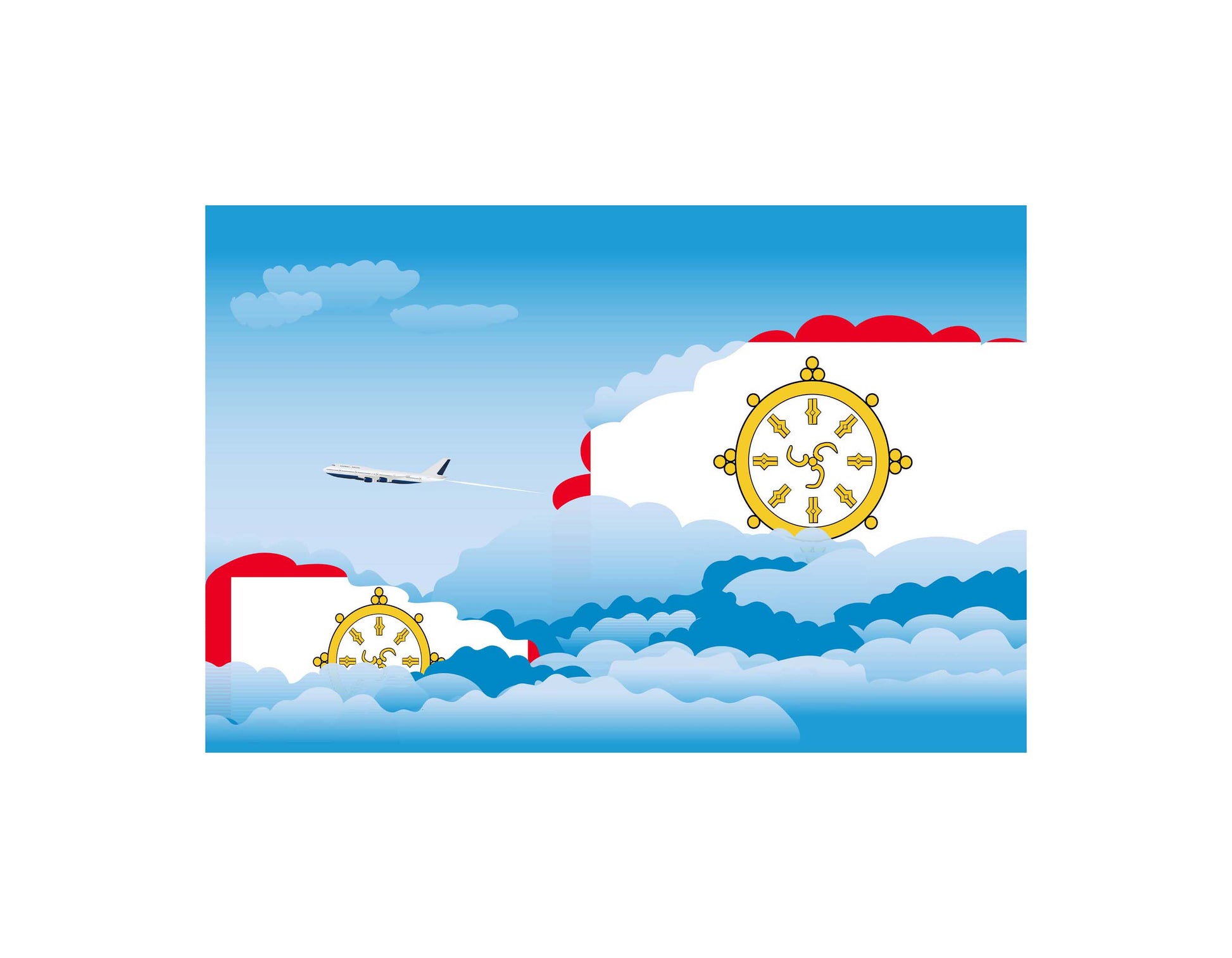 Sikkim Airplane Day Clouds Vector Illustration | Travel & Aviation Sky Scene