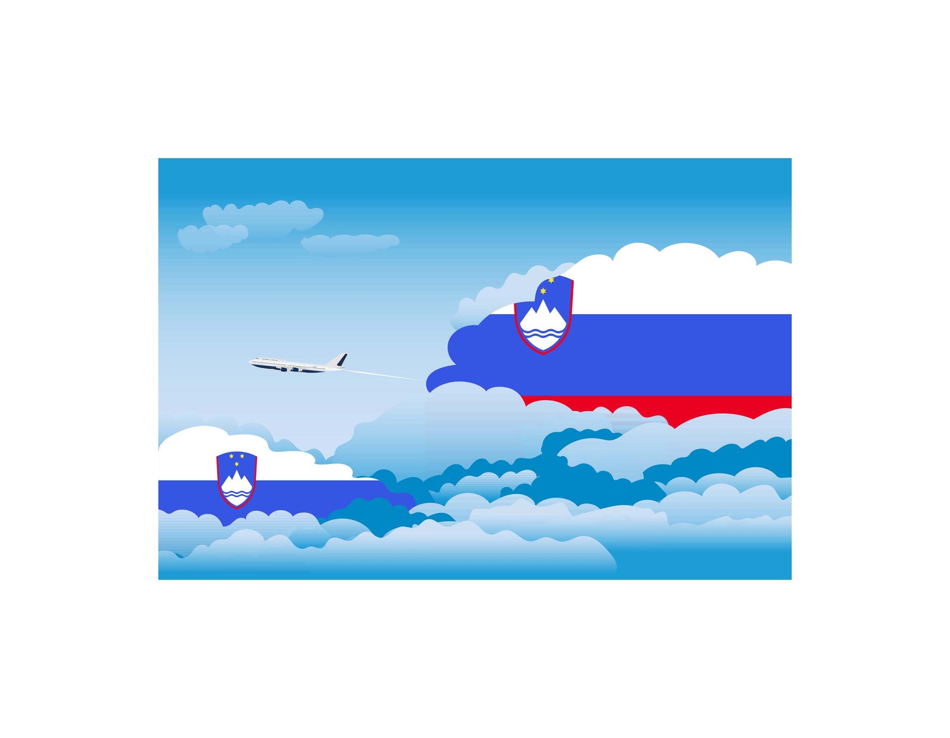Slovenia Airplane Day Clouds Vector Illustration | Travel & Aviation Sky Scene