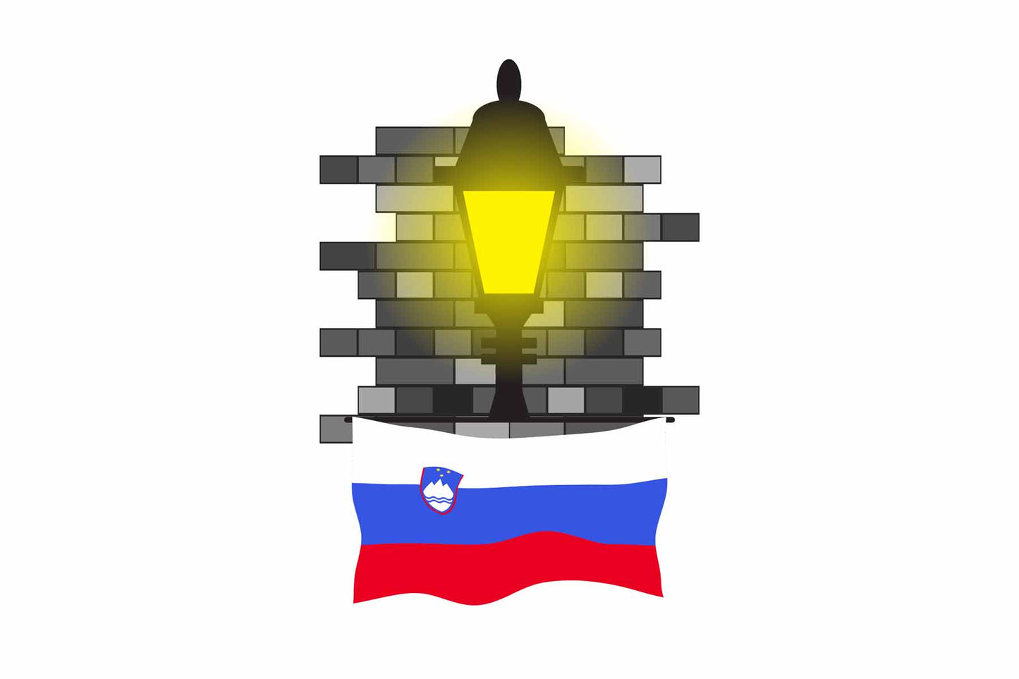Slovenia World Street Lamp Bricks Dark Night Vector Illustrations | Moonlit Urban Landscape Collection
