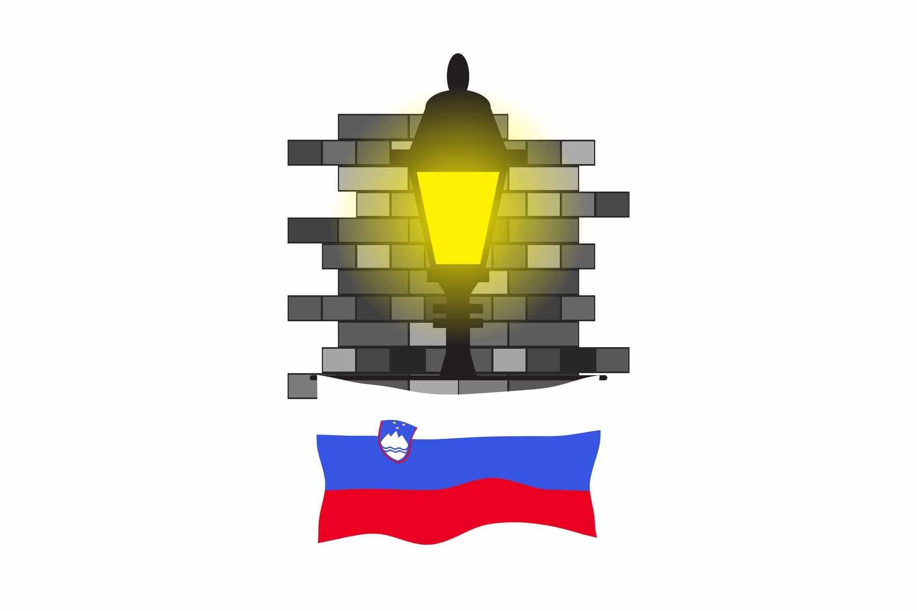 Slovenia World Street Lamp Bricks Dark Night Vector Illustrations | Moonlit Urban Landscape Collection