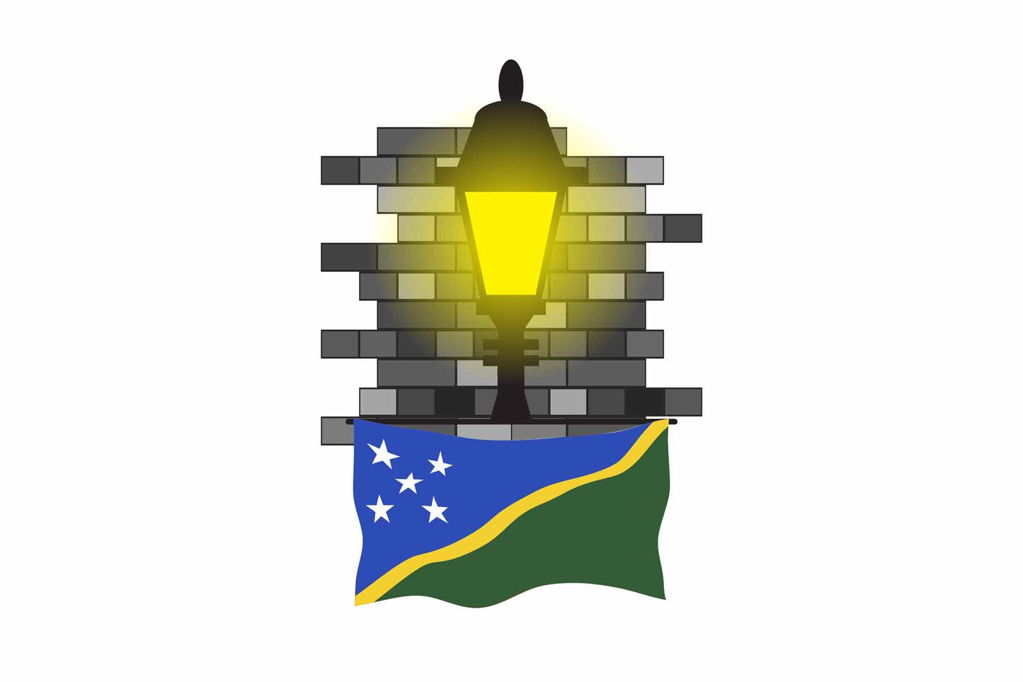 Solomon Islands World Street Lamp Bricks Dark Night Vector Illustrations | Moonlit Urban Landscape Collection