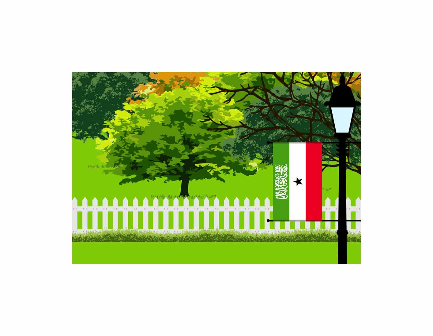 Somaliland Home Town Trees Landscape Moon Night Vector Illustrations