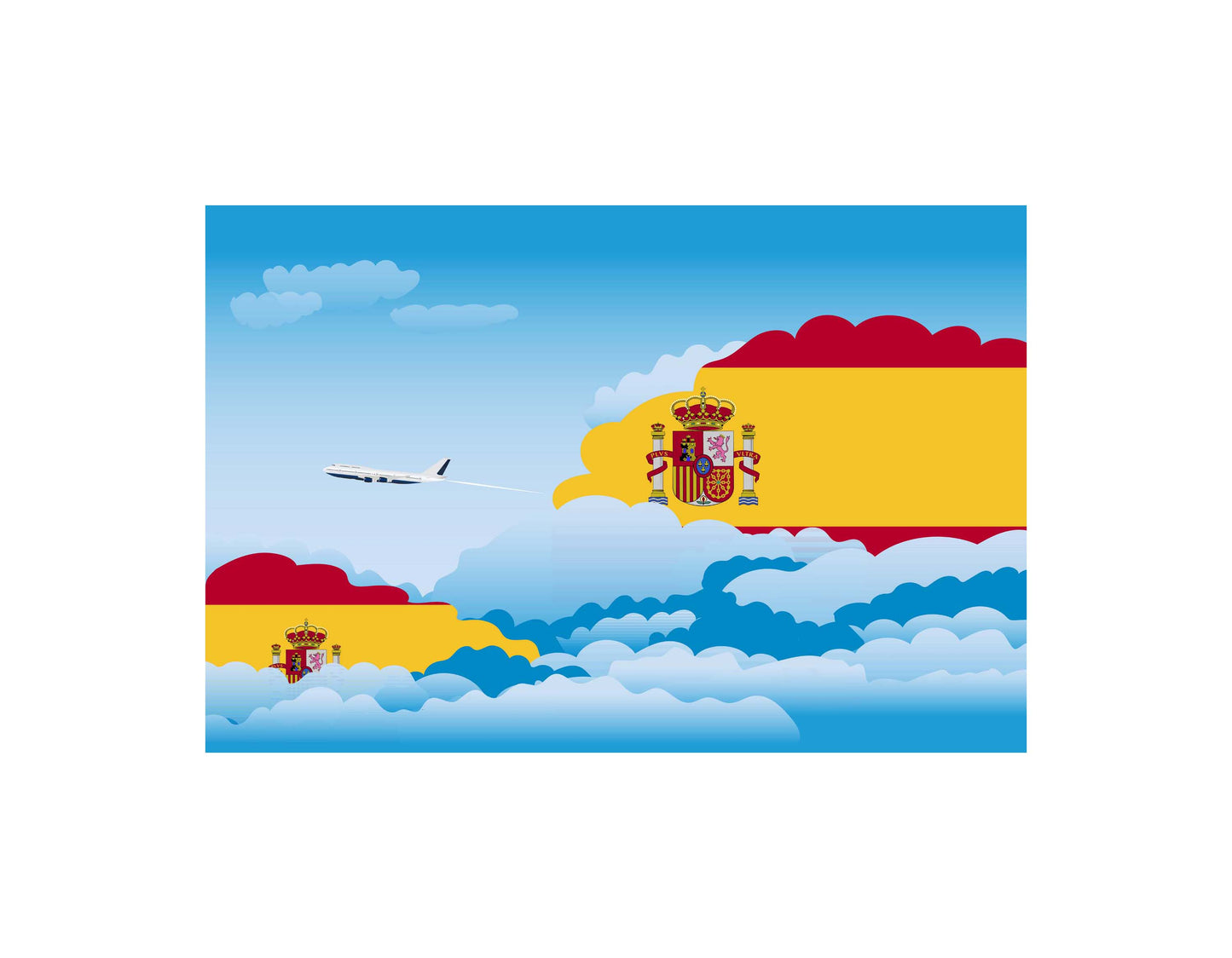 Spain Airplane Day Clouds Vector Illustration | Travel & Aviation Sky Scene