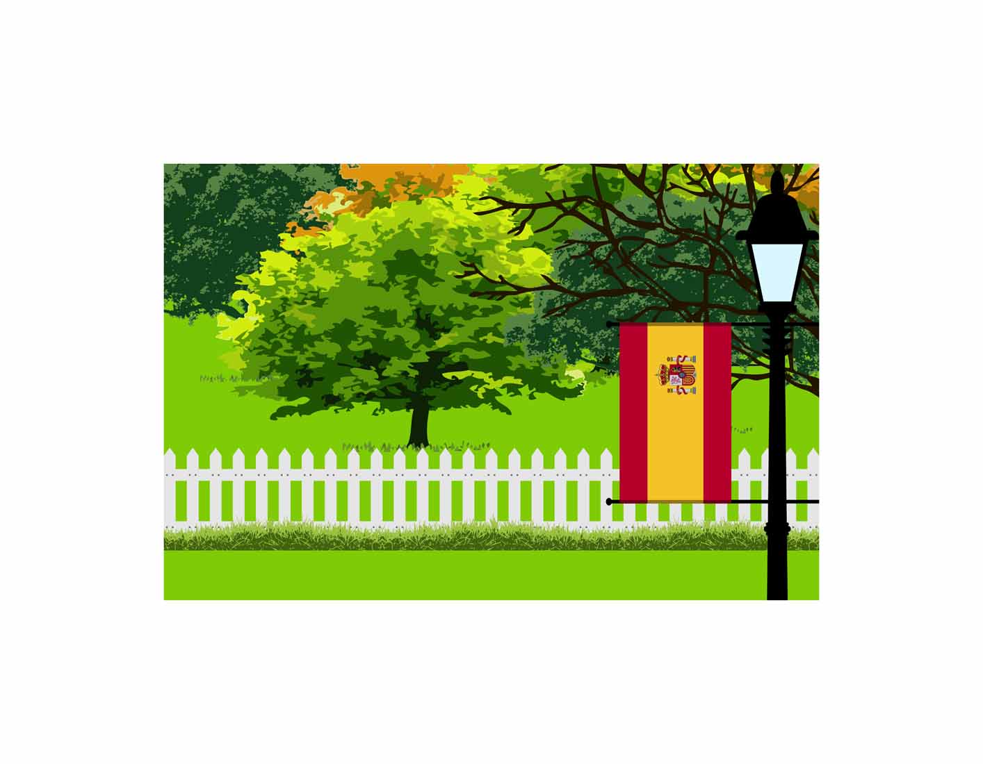 Spain Home Town Trees Landscape Moon Night Vector Illustrations