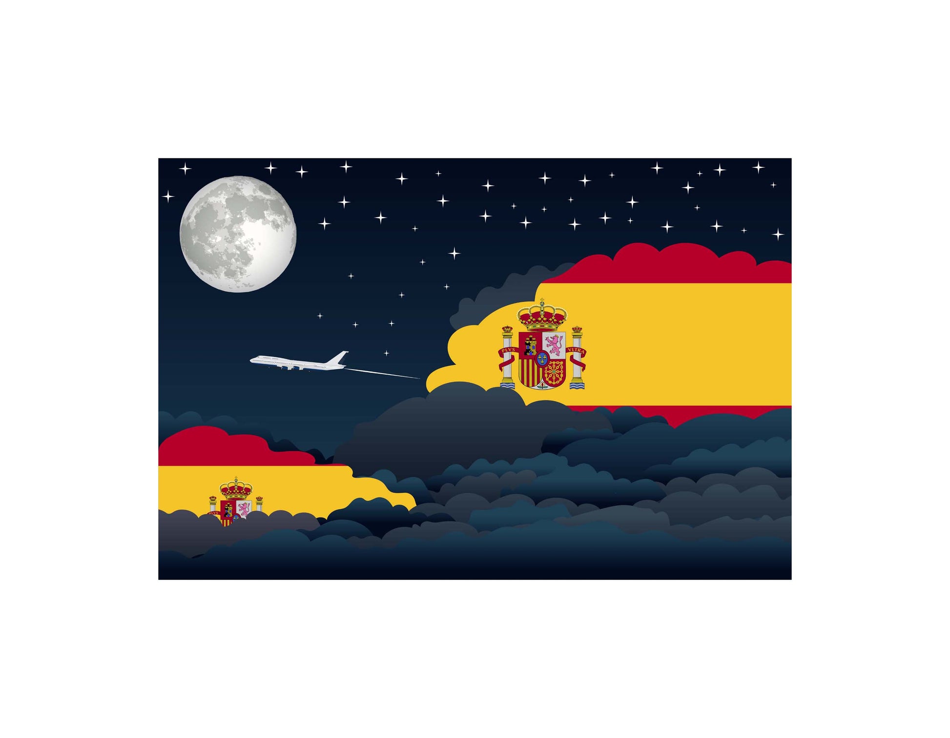 Spain Airplane Night Clouds Vector Illustrations | Aviation Night Sky Collection