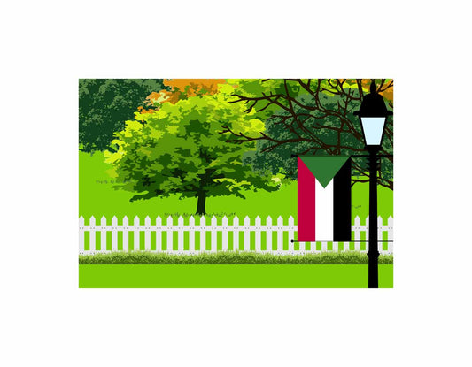 Sudan Home Town Trees Landscape Moon Night Vector Illustrations