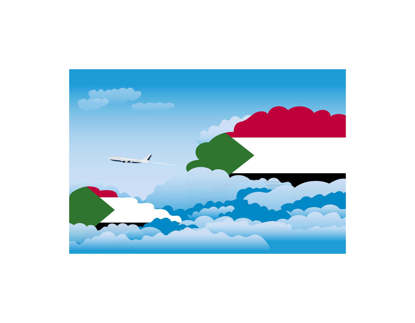 Sudan Airplane Day Clouds Vector Illustration | Travel & Aviation Sky Scene