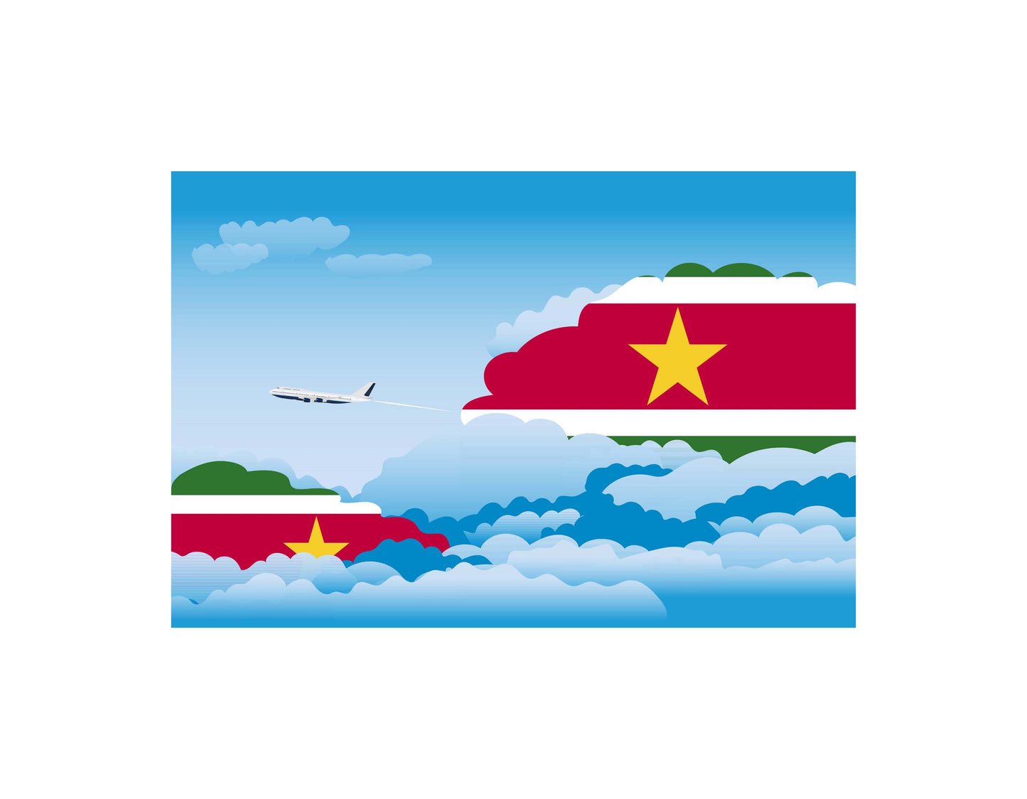 Suriname Airplane Day Clouds Vector Illustration | Travel & Aviation Sky Scene