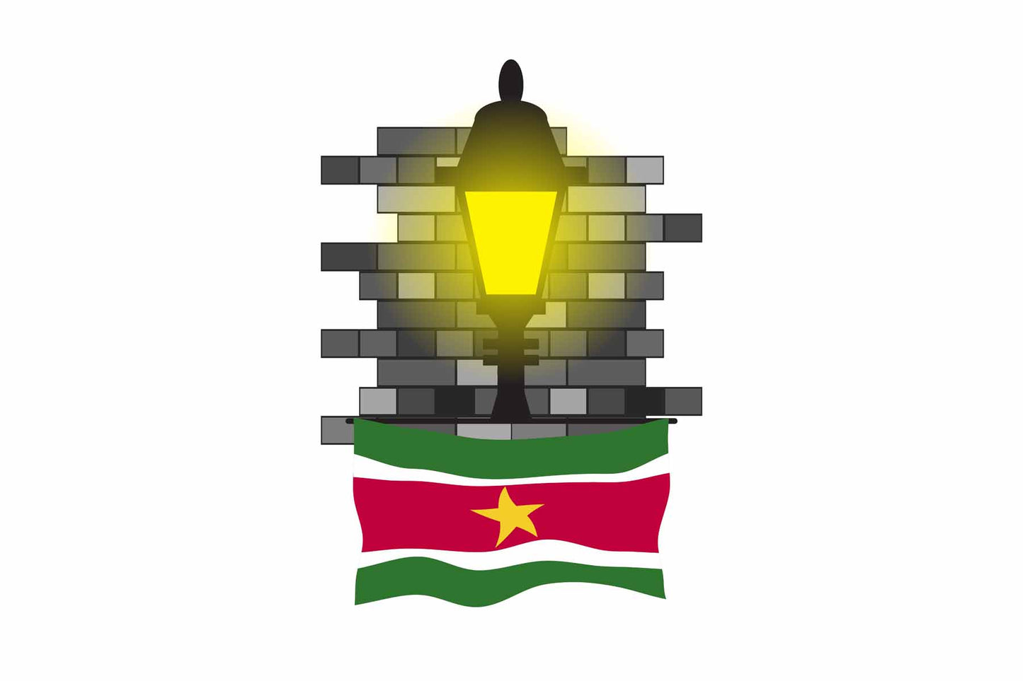 Suriname World Street Lamp Bricks Dark Night Vector Illustrations | Moonlit Urban Landscape Collection
