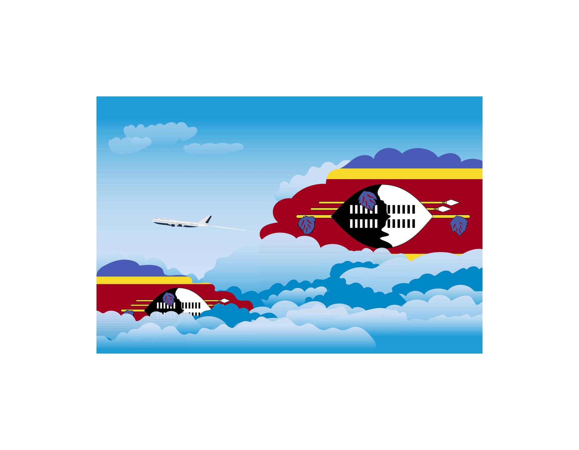 Swaziland Airplane Day Clouds Vector Illustration | Travel & Aviation Sky Scene