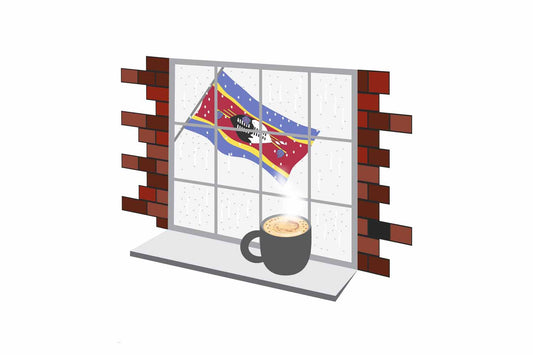 Swaziland Coffee Rain Window Vector Illustration | Cozy Café Scene