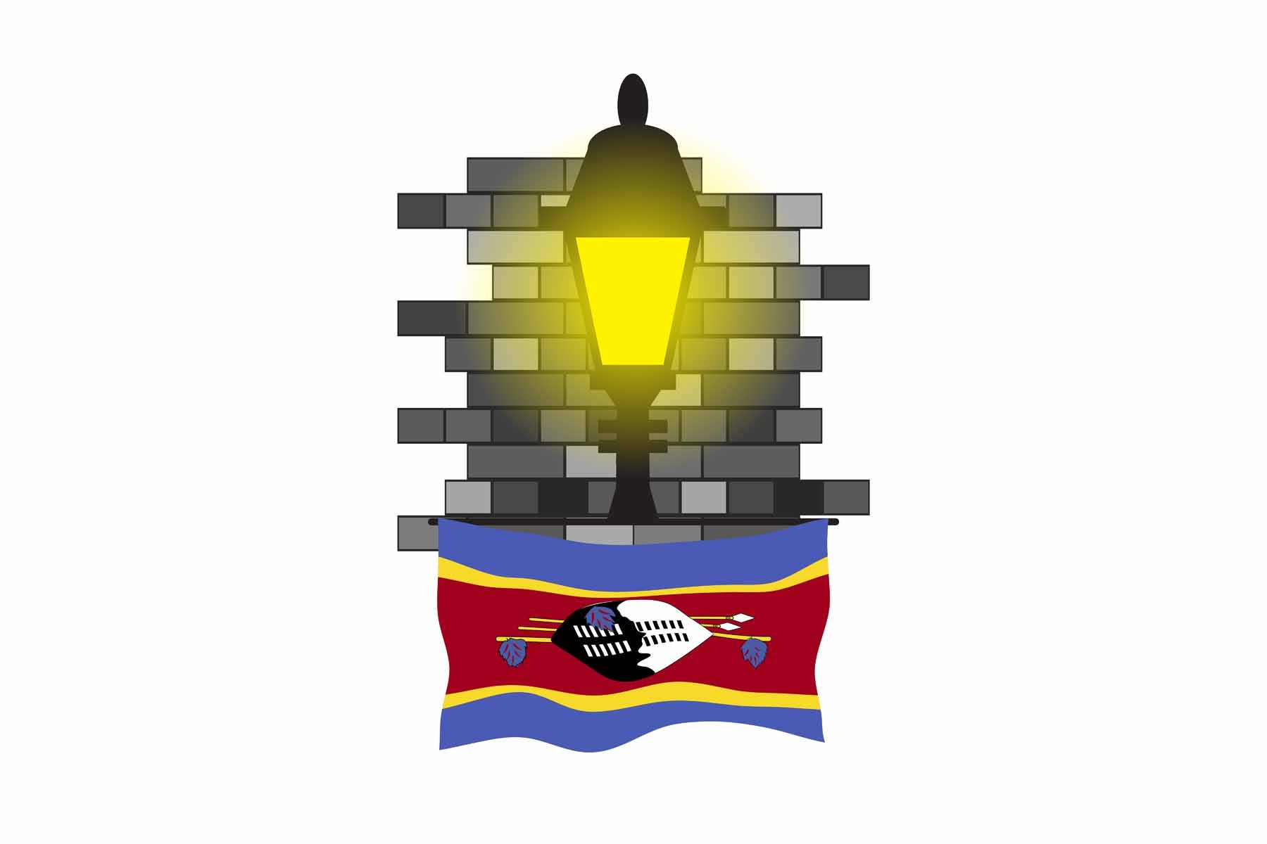 Swaziland World Street Lamp Bricks Dark Night Vector Illustrations | Moonlit Urban Landscape Collection