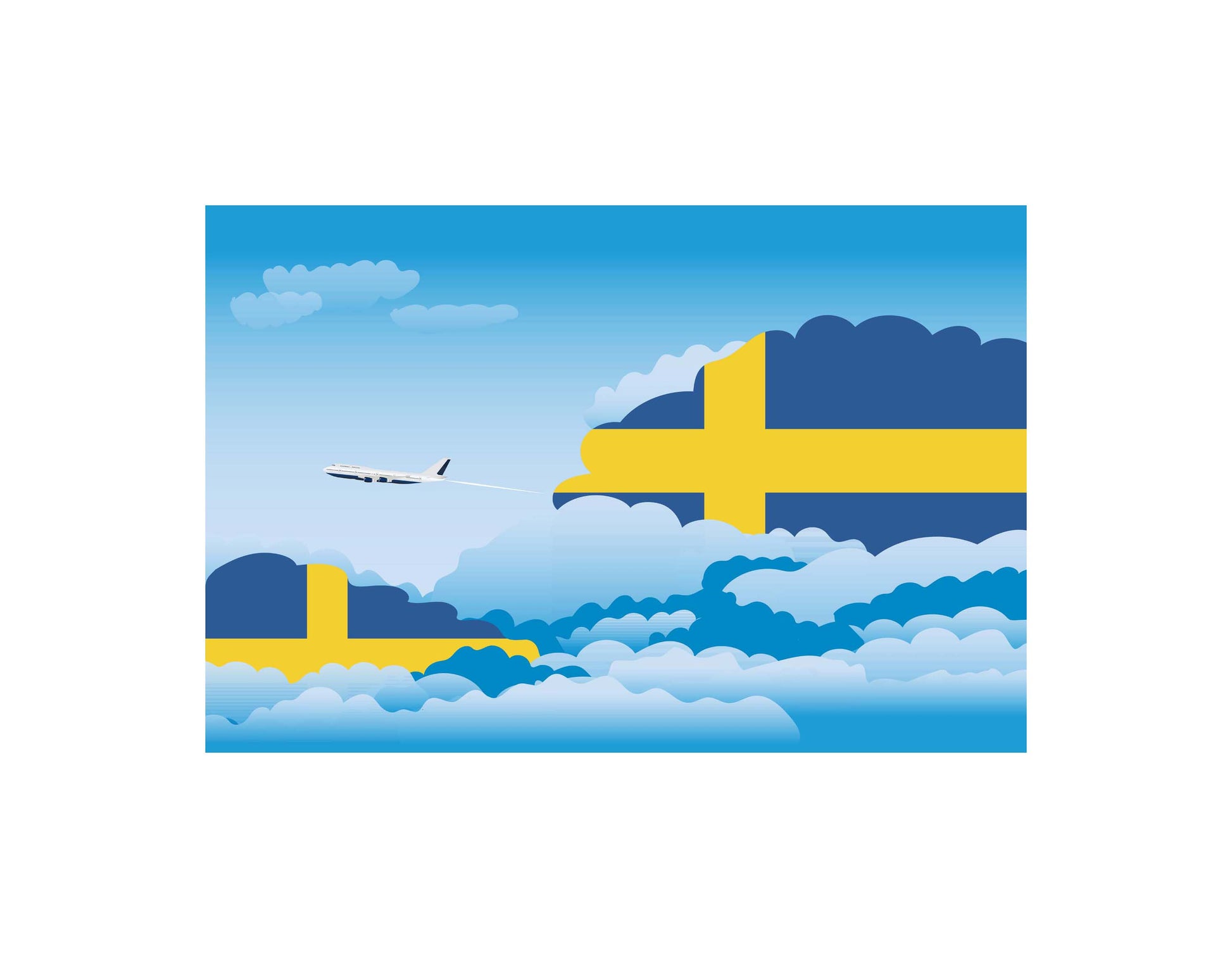 Sweden Airplane Day Clouds Vector Illustration | Travel & Aviation Sky Scene